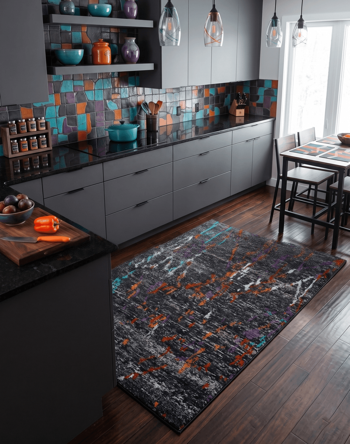 5x8 Hand Knotted Black and Rust Modern Abstract Recycled Silk Area Rug