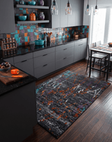 5x8 Hand Knotted Black and Rust Modern Abstract Recycled Silk Area Rug