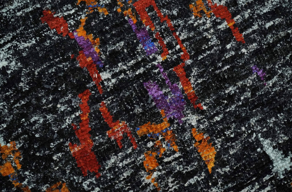 5x8 Hand Knotted Black and Rust Modern Abstract Recycled Silk Area Rug
