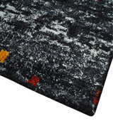 5x8 Hand Knotted Black and Rust Modern Abstract Recycled Silk Area Rug