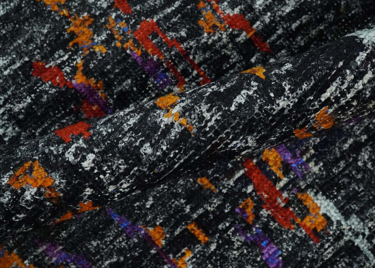 5x8 Hand Knotted Black and Rust Modern Abstract Recycled Silk Area Rug