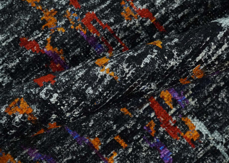 5x8 Hand Knotted Black and Rust Modern Abstract Recycled Silk Area Rug