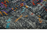 5x8 Hand Knotted Black and Rust Modern Abstract Recycled Silk Area Rug