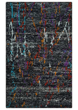 5x8 Hand Knotted Black and Rust Modern Abstract Recycled Silk Area Rug