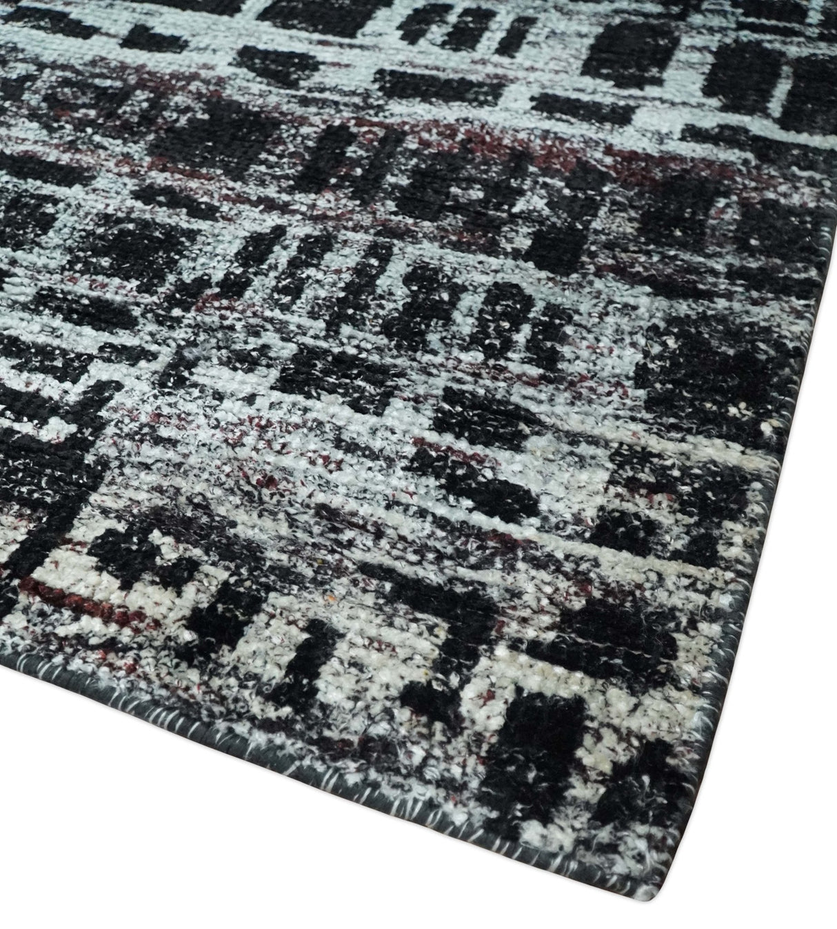 5x8 Hand Knotted Black and Silver Modern Abstract Recycled Silk Area Rug