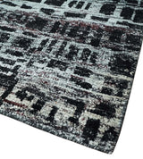 5x8 Hand Knotted Black and Silver Modern Abstract Recycled Silk Area Rug