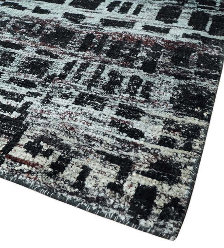5x8 Hand Knotted Black and Silver Modern Abstract Recycled Silk Area Rug
