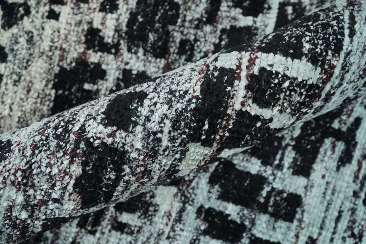 5x8 Hand Knotted Black and Silver Modern Abstract Recycled Silk Area Rug