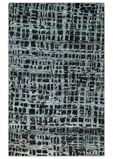 5x8 Hand Knotted Black and Silver Modern Abstract Recycled Silk Area Rug