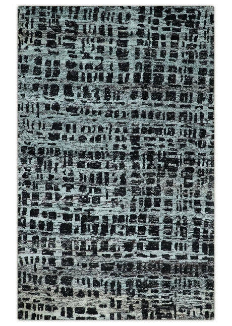5x8 Hand Knotted Black and Silver Modern Abstract Recycled Silk Area Rug