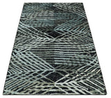 5x8 Hand Knotted Black, Ivory and Teal Modern Contemporary Recycled Silk Area Rug