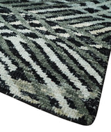 5x8 Hand Knotted Black, Ivory and Teal Modern Contemporary Recycled Silk Area Rug