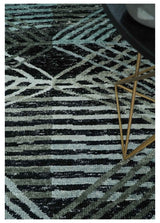 5x8 Hand Knotted Black, Ivory and Teal Modern Contemporary Recycled Silk Area Rug