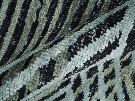 5x8 Hand Knotted Black, Ivory and Teal Modern Contemporary Recycled Silk Area Rug