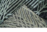 5x8 Hand Knotted Black, Ivory and Teal Modern Contemporary Recycled Silk Area Rug