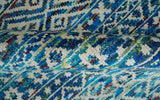 5x8 Hand Knotted Blue and Ivory Modern Contemporary Southwestern Tribal Trellis Recycled Silk Area Rug