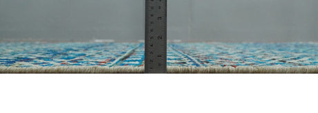 5x8 Hand Knotted Blue and Ivory Modern Contemporary Southwestern Tribal Trellis Recycled Silk Area Rug