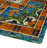 5x8 Hand Knotted Blue, Ivory and Rust Modern Recycled Silk Area Rug
