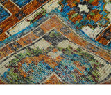 5x8 Hand Knotted Blue, Ivory and Rust Modern Recycled Silk Area Rug