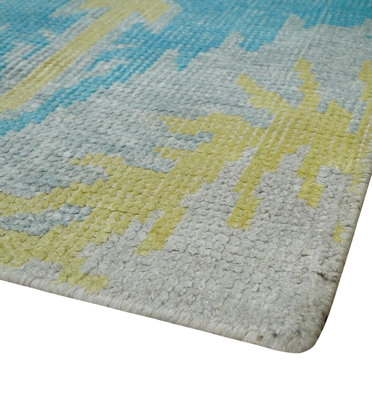 5x8 Hand Knotted Blue, Silver and Red Contemporary Recycled Silk Area Rug
