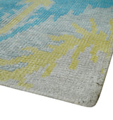 5x8 Hand Knotted Blue, Silver and Red Contemporary Recycled Silk Area Rug