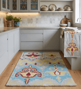 5x8 Hand Knotted Blue, Silver and Red Contemporary Recycled Silk Area Rug