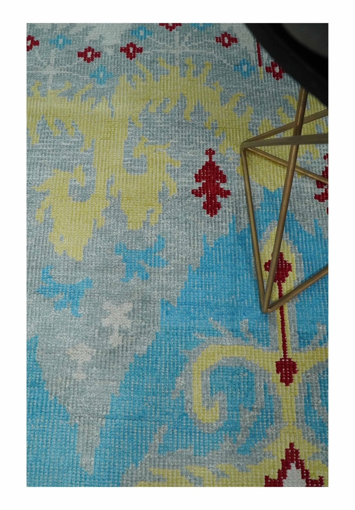 5x8 Hand Knotted Blue, Silver and Red Contemporary Recycled Silk Area Rug