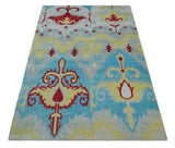 5x8 Hand Knotted Blue, Silver and Red Contemporary Recycled Silk Area Rug