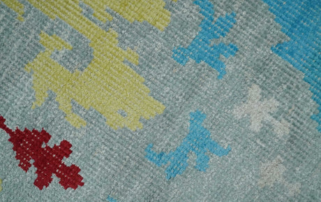 5x8 Hand Knotted Blue, Silver and Red Contemporary Recycled Silk Area Rug