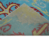 5x8 Hand Knotted Blue, Silver and Red Contemporary Recycled Silk Area Rug