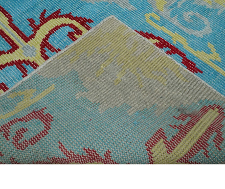 5x8 Hand Knotted Blue, Silver and Red Contemporary Recycled Silk Area Rug