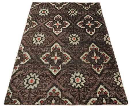 5x8 Hand Knotted Brown, Beige and Rust Antique Style Contemporary Bamboo Silk Area Rug