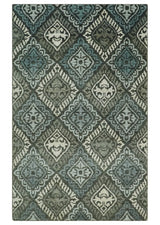 5x8 Hand Knotted Charcoal, Blue and Ivory Antique Persian Style Contemporary Bamboo Silk Area Rug | OP88