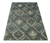 5x8 Hand Knotted Charcoal, Blue and Ivory Contemporary Bamboo Silk Area Rug