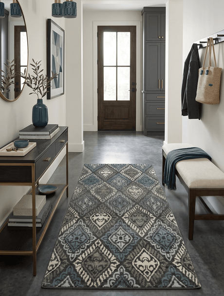 5x8 Hand Knotted Charcoal, Blue and Ivory Contemporary Bamboo Silk Area Rug