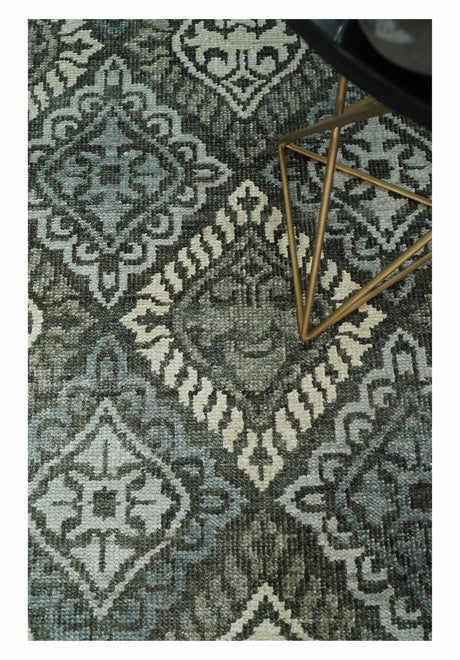 5x8 Hand Knotted Charcoal, Blue and Ivory Contemporary Bamboo Silk Area Rug