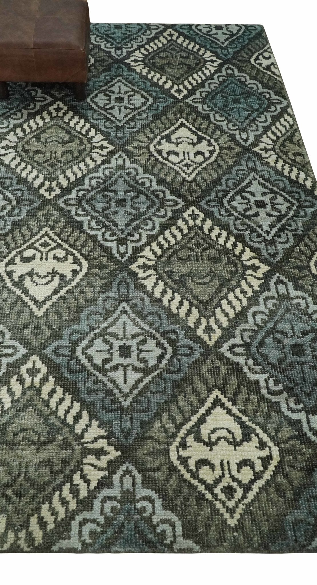 5x8 Hand Knotted Charcoal, Blue and Ivory Contemporary Bamboo Silk Area Rug
