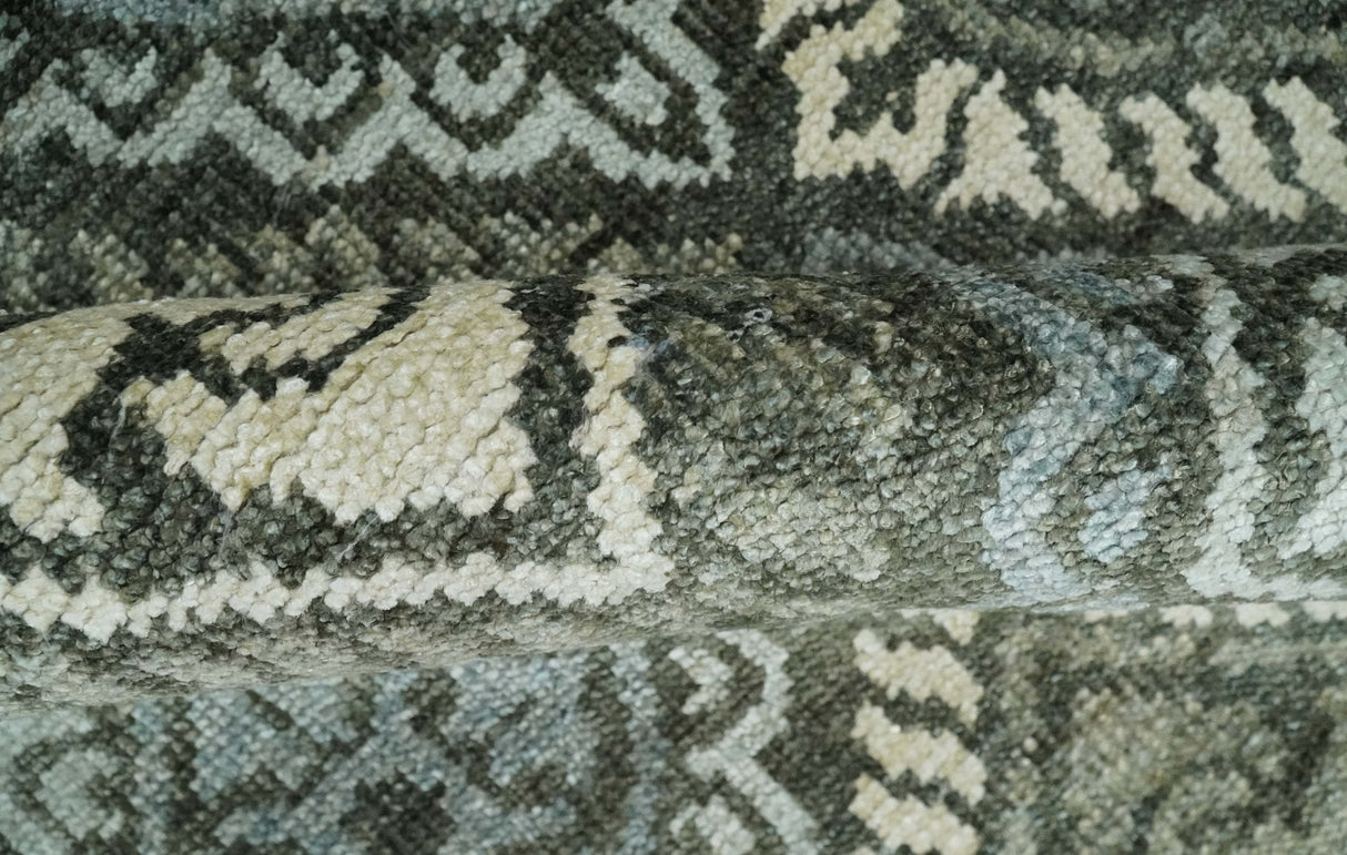 5x8 Hand Knotted Charcoal, Blue and Ivory Contemporary Bamboo Silk Area Rug