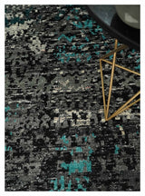 5x8 Hand Knotted Charcoal, Ivory and Blue Modern Abstract Recycled Silk Area Rug