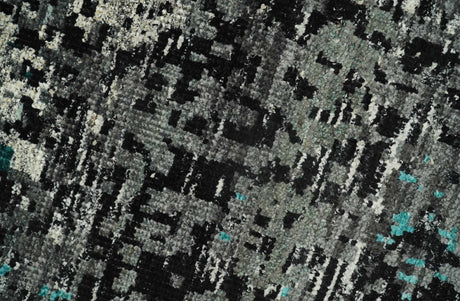 5x8 Hand Knotted Charcoal, Ivory and Blue Modern Abstract Recycled Silk Area Rug