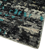 5x8 Hand Knotted Charcoal, Ivory and Blue Modern Abstract Recycled Silk Area Rug