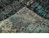 5x8 Hand Knotted Charcoal, Ivory and Blue Modern Abstract Recycled Silk Area Rug