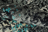 5x8 Hand Knotted Charcoal, Ivory and Blue Modern Abstract Recycled Silk Area Rug