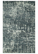 5x8 Hand Knotted Gray, Charcoal and Ivory Modern Abstract Contemporary Recycled art silk Area Rug-Area Rug-Parc Decor
