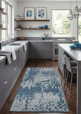 5x8 Hand Knotted Ivory And Blue and Modern Contemporary Recycled Silk Area Rug