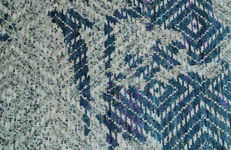 5x8 Hand Knotted Ivory And Blue and Modern Contemporary Recycled Silk Area Rug