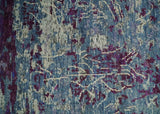 5x8 Hand Knotted Ivory, Blue and Purple Modern Abstract Recycled Silk Area Rug