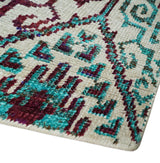5x8 Hand Knotted Ivory, Blue and Red Antique Contemporary Bamboo Silk Area Rug