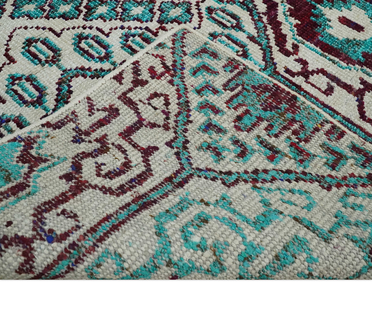 5x8 Hand Knotted Ivory, Blue and Red Antique Contemporary Bamboo Silk Area Rug