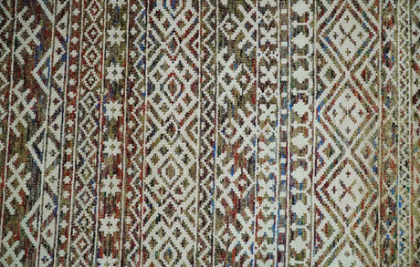 5x8 Hand Knotted Ivory, Olive and Rust Modern Contemporary Recycled Silk Area Rug
